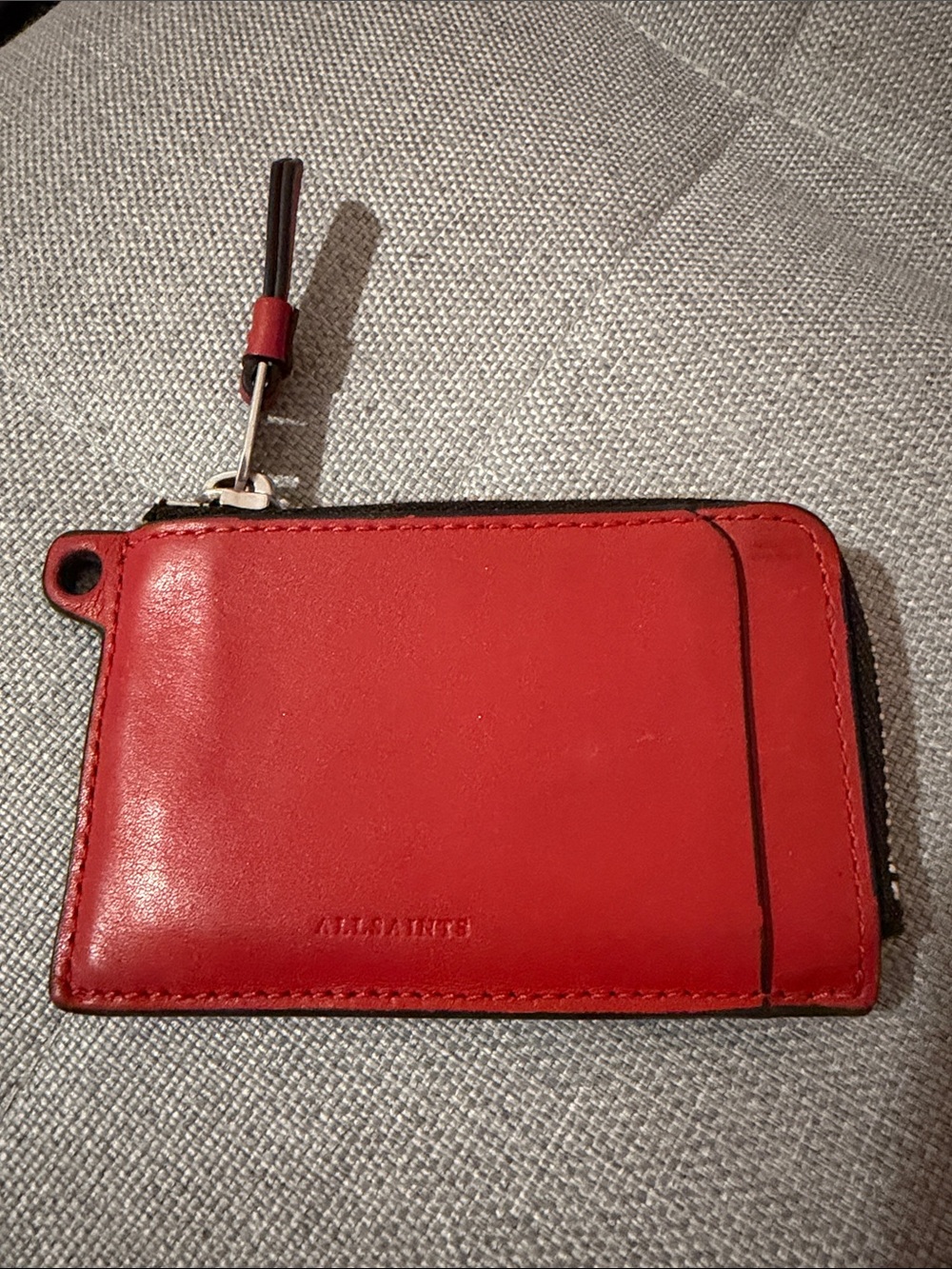 All Saints Red Leather Zip Card Holder